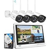 【5MP+3TB HDD】Hiseeu 5MP Kit Videosorveglianza WiFi Esterno,10CH NVR con 12' Monitor,4X5MP Telecamera WiFi,Visione Notturna a Colori,Rilevamento Movimento,Allarme Luce Sonora Telefono/PC Remoto Alexa